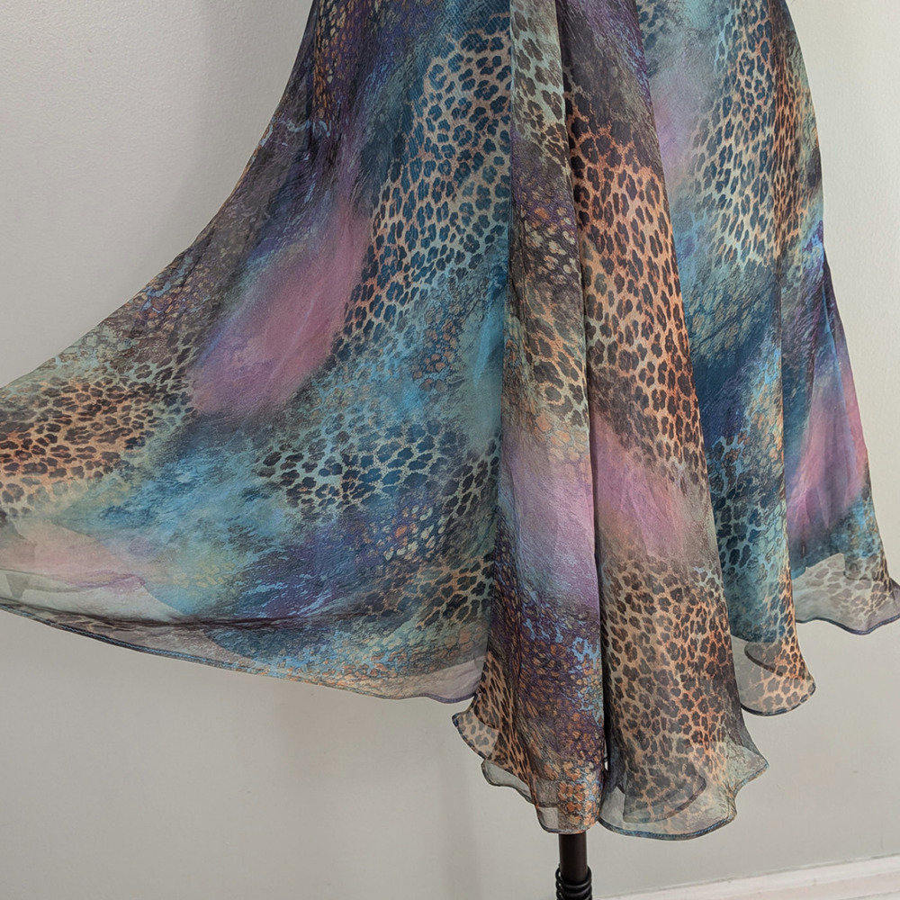 Y2K Sherri Hill Prom Dress Knee Gown 6 Purple Multi Leopard Hoco Fairy Babydoll - Picture 6 of 15